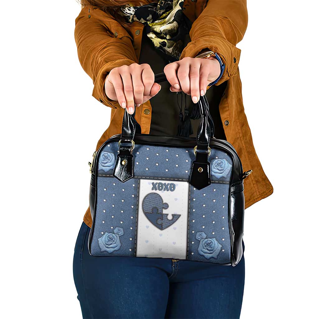 XOXO Valentine's Day Shoulder Handbag Pieces Of The Heart Old Denim Fabric Effect