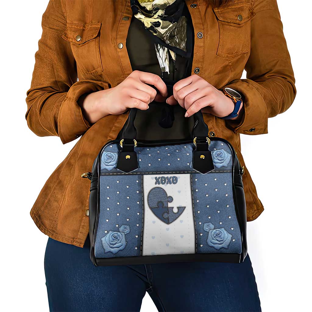 XOXO Valentine's Day Shoulder Handbag Pieces Of The Heart Old Denim Fabric Effect