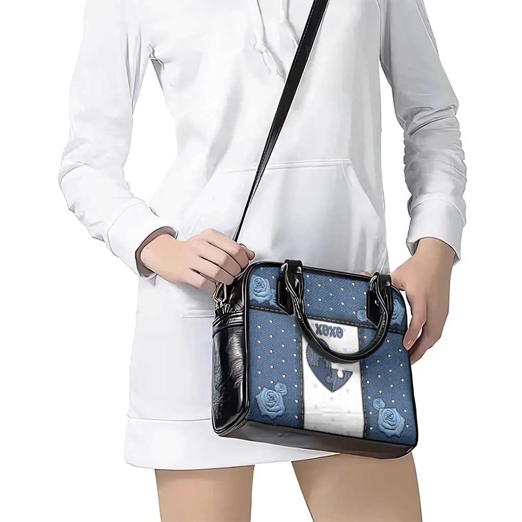 XOXO Valentine's Day Shoulder Handbag Pieces Of The Heart Old Denim Fabric Effect