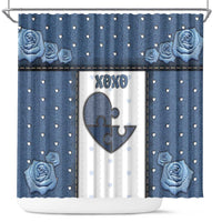 XOXO Valentine's Day Shower Curtain Pieces Of The Heart Old Denim Fabric Effect