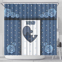 XOXO Valentine's Day Shower Curtain Pieces Of The Heart Old Denim Fabric Effect