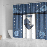 XOXO Valentine's Day Shower Curtain Pieces Of The Heart Old Denim Fabric Effect