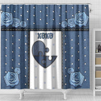 XOXO Valentine's Day Shower Curtain Pieces Of The Heart Old Denim Fabric Effect