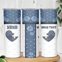 Personalized XOXO Valentine's Day Skinny Tumbler Pieces Of The Heart Old Denim Fabric Effect