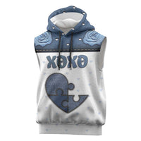Personalized XOXO Valentine's Day Sleeveless Hoodie Pieces Of The Heart Old Denim Fabric Effect