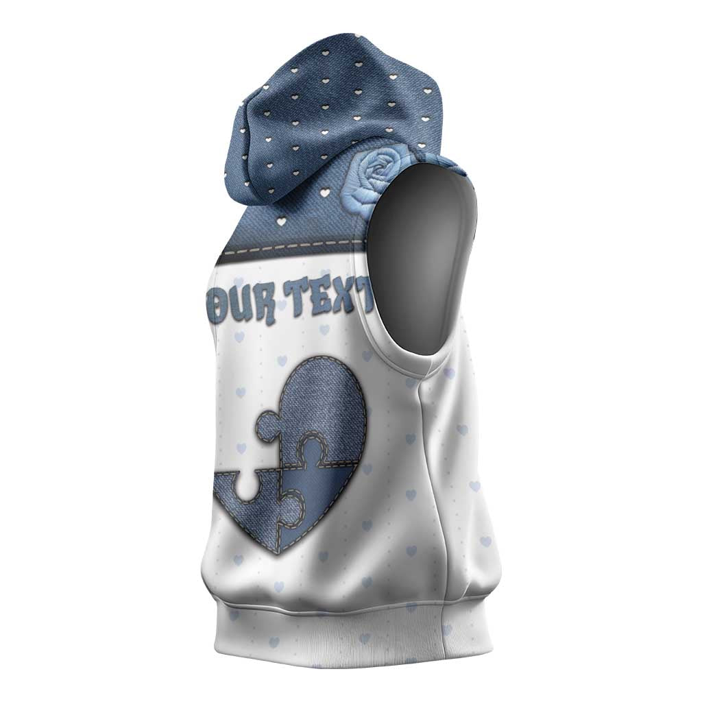 Personalized XOXO Valentine's Day Sleeveless Hoodie Pieces Of The Heart Old Denim Fabric Effect