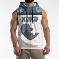 Personalized XOXO Valentine's Day Sleeveless Hoodie Pieces Of The Heart Old Denim Fabric Effect
