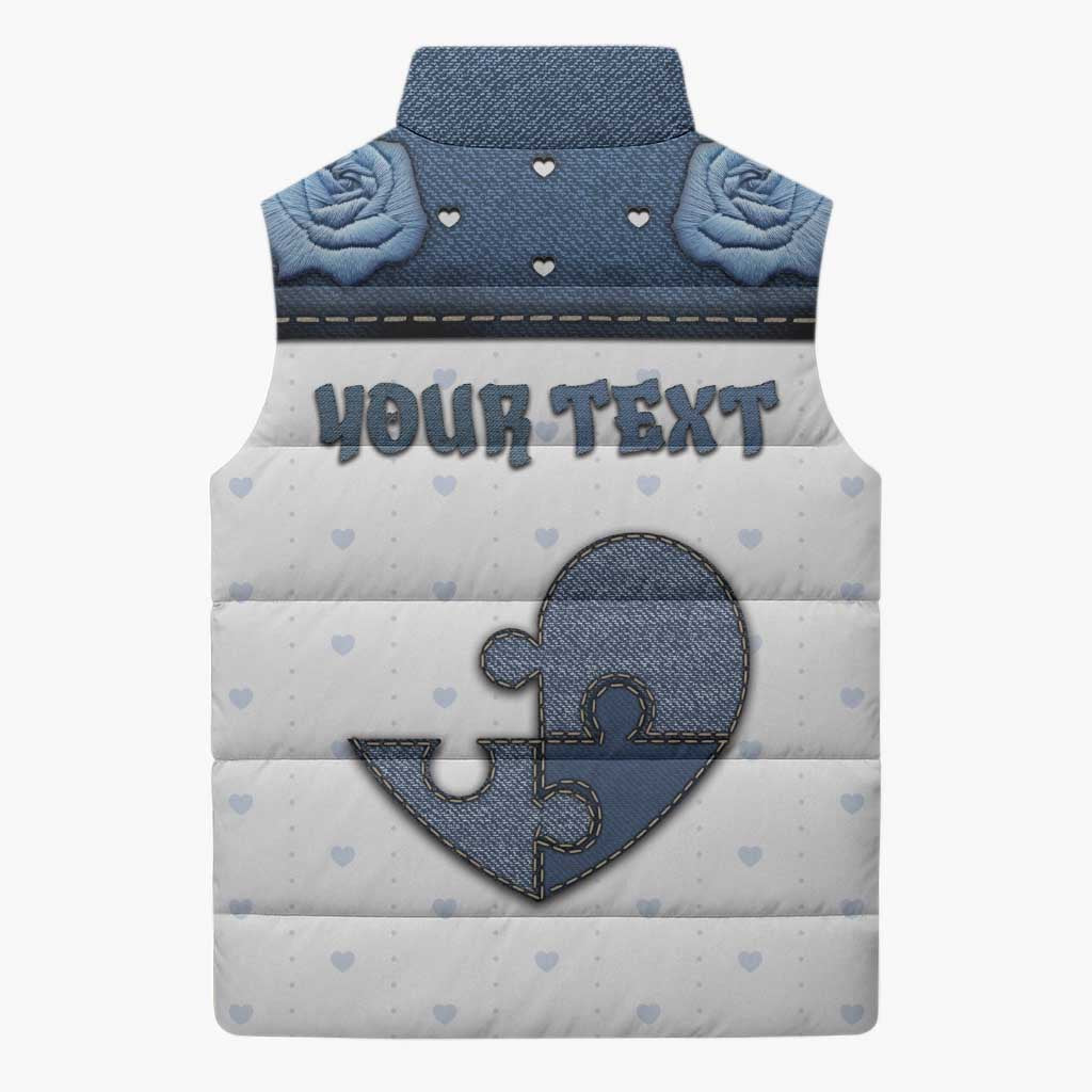 Personalized XOXO Valentine's Day Sleeveless Puffer Jacket Pieces Of The Heart Old Denim Fabric Effect