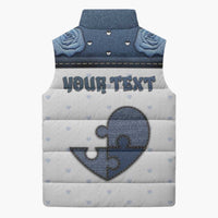 Personalized XOXO Valentine's Day Sleeveless Puffer Jacket Pieces Of The Heart Old Denim Fabric Effect