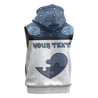Personalized XOXO Valentine's Day Sleeveless Zip Hoodie Pieces Of The Heart Old Denim Fabric Effect
