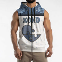 Personalized XOXO Valentine's Day Sleeveless Zip Hoodie Pieces Of The Heart Old Denim Fabric Effect