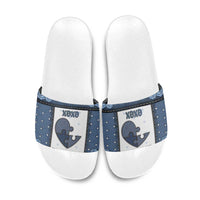 XOXO Valentine's Day Slide Sandals Pieces Of The Heart Old Denim Fabric Effect