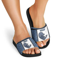 XOXO Valentine's Day Slide Sandals Pieces Of The Heart Old Denim Fabric Effect