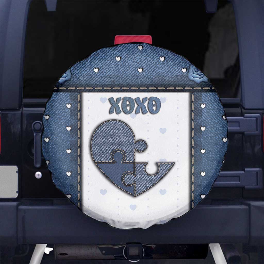 XOXO Valentine's Day Spare Tire Cover Pieces Of The Heart Old Denim Fabric Effect
