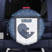 XOXO Valentine's Day Spare Tire Cover Pieces Of The Heart Old Denim Fabric Effect