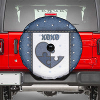 XOXO Valentine's Day Spare Tire Cover Pieces Of The Heart Old Denim Fabric Effect