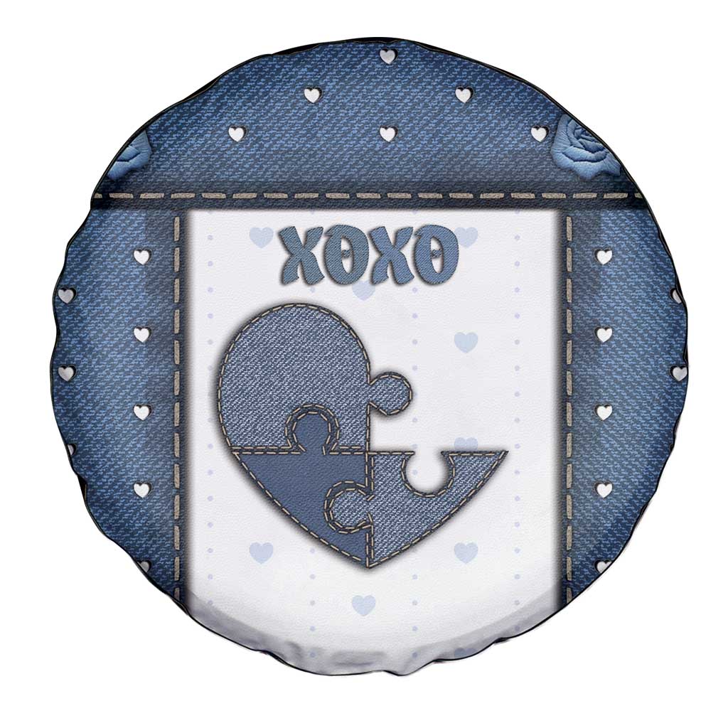 XOXO Valentine's Day Spare Tire Cover Pieces Of The Heart Old Denim Fabric Effect