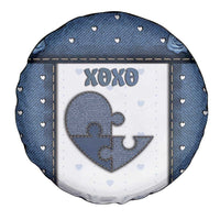 XOXO Valentine's Day Spare Tire Cover Pieces Of The Heart Old Denim Fabric Effect