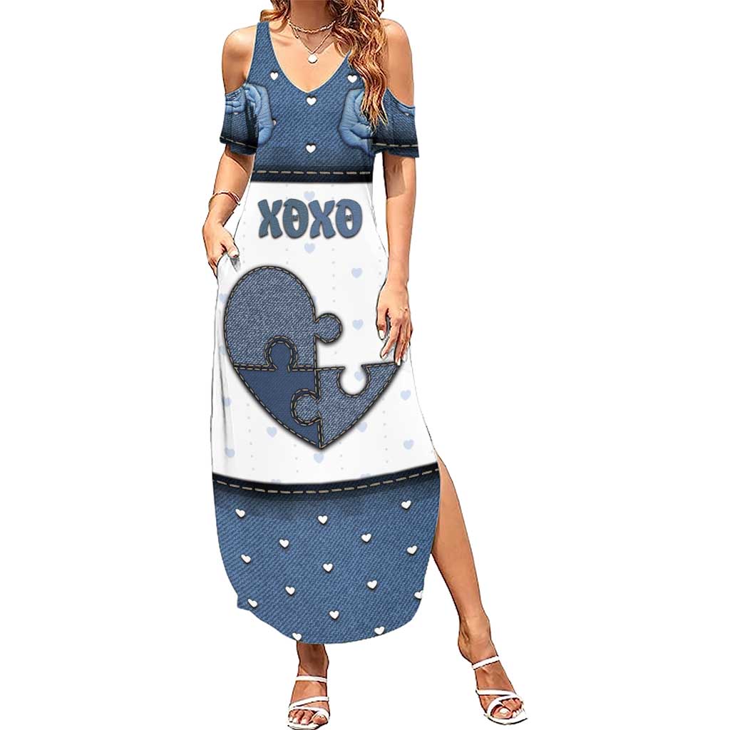 Personalized XOXO Valentine's Day Summer Maxi Dress Pieces Of The Heart Old Denim Fabric Effect