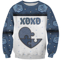 Personalized XOXO Valentine's Day Sweatshirt Pieces Of The Heart Old Denim Fabric Effect