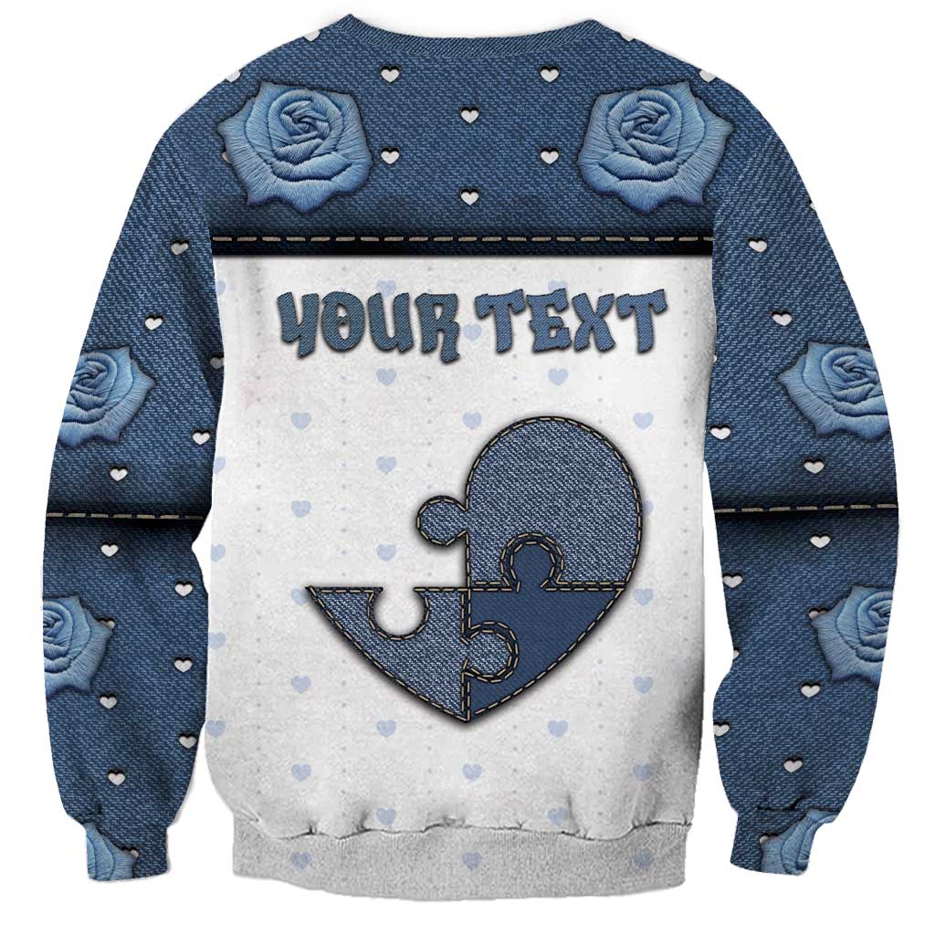 Personalized XOXO Valentine's Day Sweatshirt Pieces Of The Heart Old Denim Fabric Effect