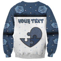 Personalized XOXO Valentine's Day Sweatshirt Pieces Of The Heart Old Denim Fabric Effect
