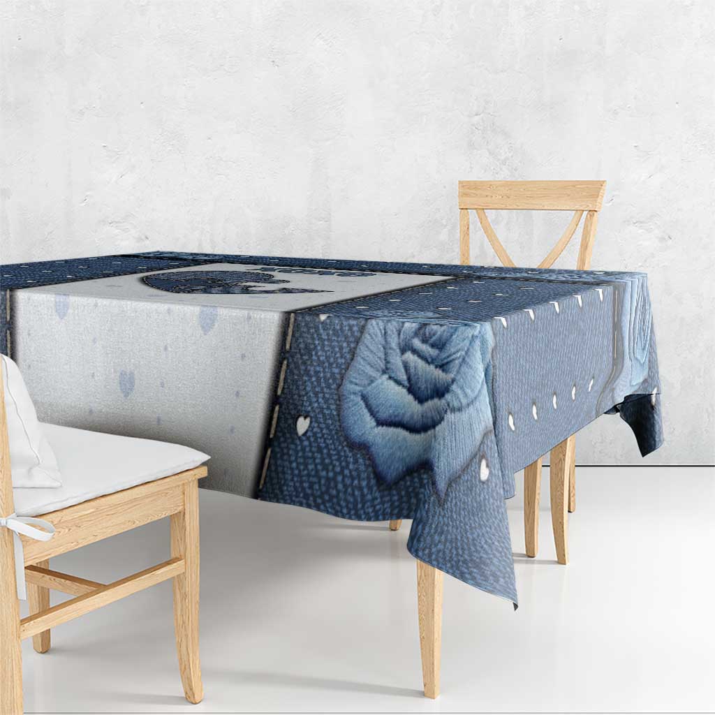 XOXO Valentine's Day Tablecloth Pieces Of The Heart Old Denim Fabric Effect