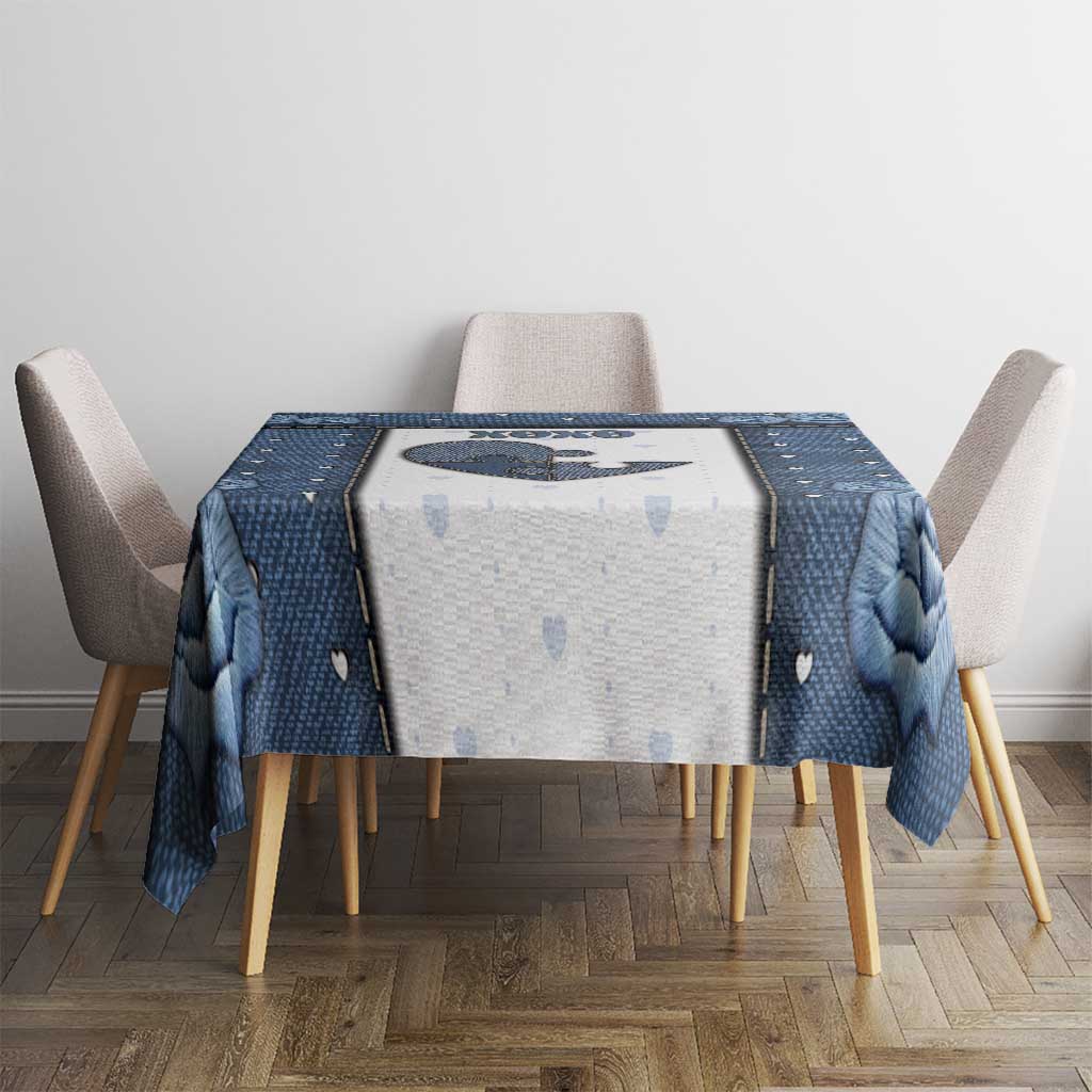 XOXO Valentine's Day Tablecloth Pieces Of The Heart Old Denim Fabric Effect