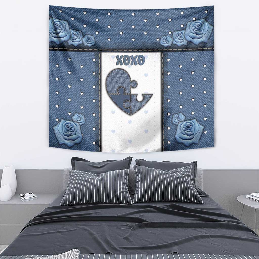 XOXO Valentine's Day Tapestry Pieces Of The Heart Old Denim Fabric Effect