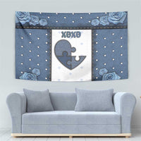 XOXO Valentine's Day Tapestry Pieces Of The Heart Old Denim Fabric Effect