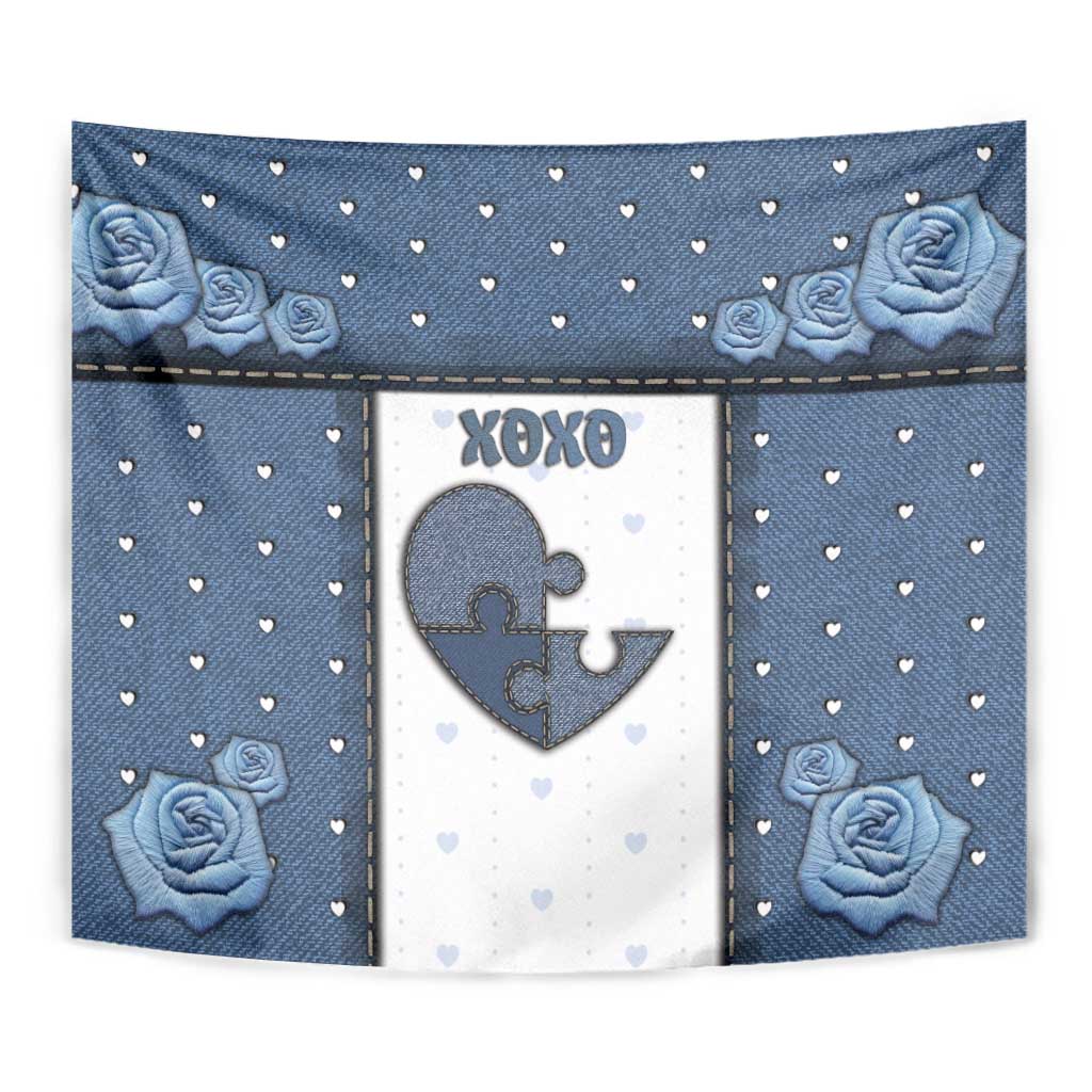 XOXO Valentine's Day Tapestry Pieces Of The Heart Old Denim Fabric Effect