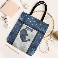 XOXO Valentine's Day Tote Bag Pieces Of The Heart Old Denim Fabric Effect