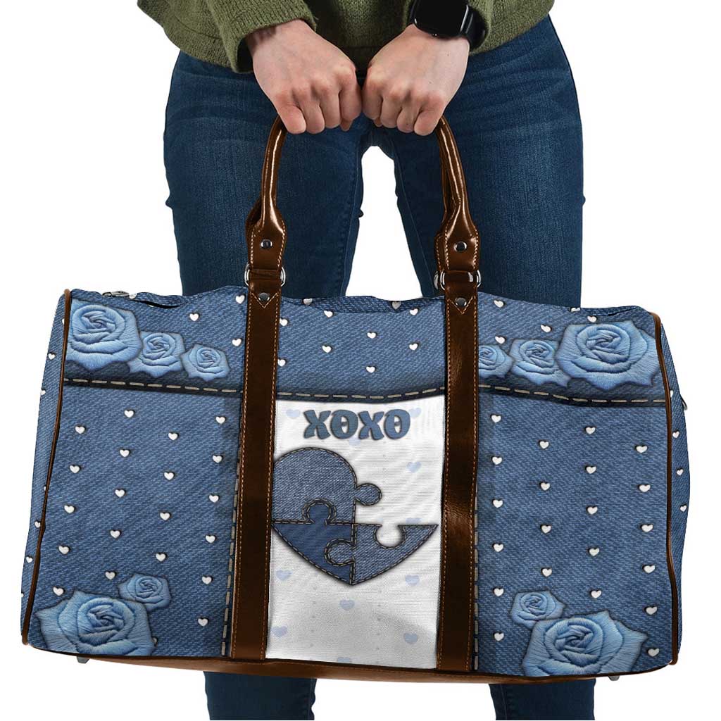 XOXO Valentine's Day Travel Bag Pieces Of The Heart Old Denim Fabric Effect