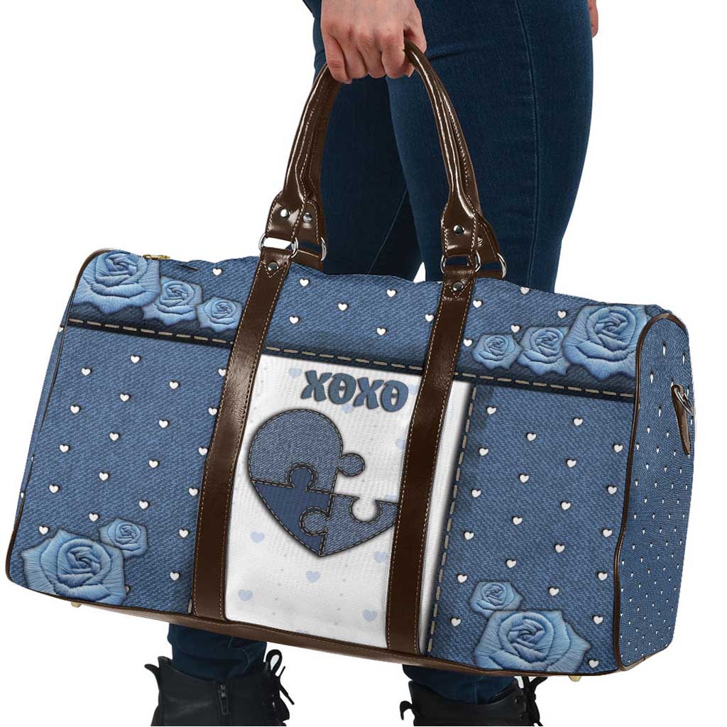 XOXO Valentine's Day Travel Bag Pieces Of The Heart Old Denim Fabric Effect