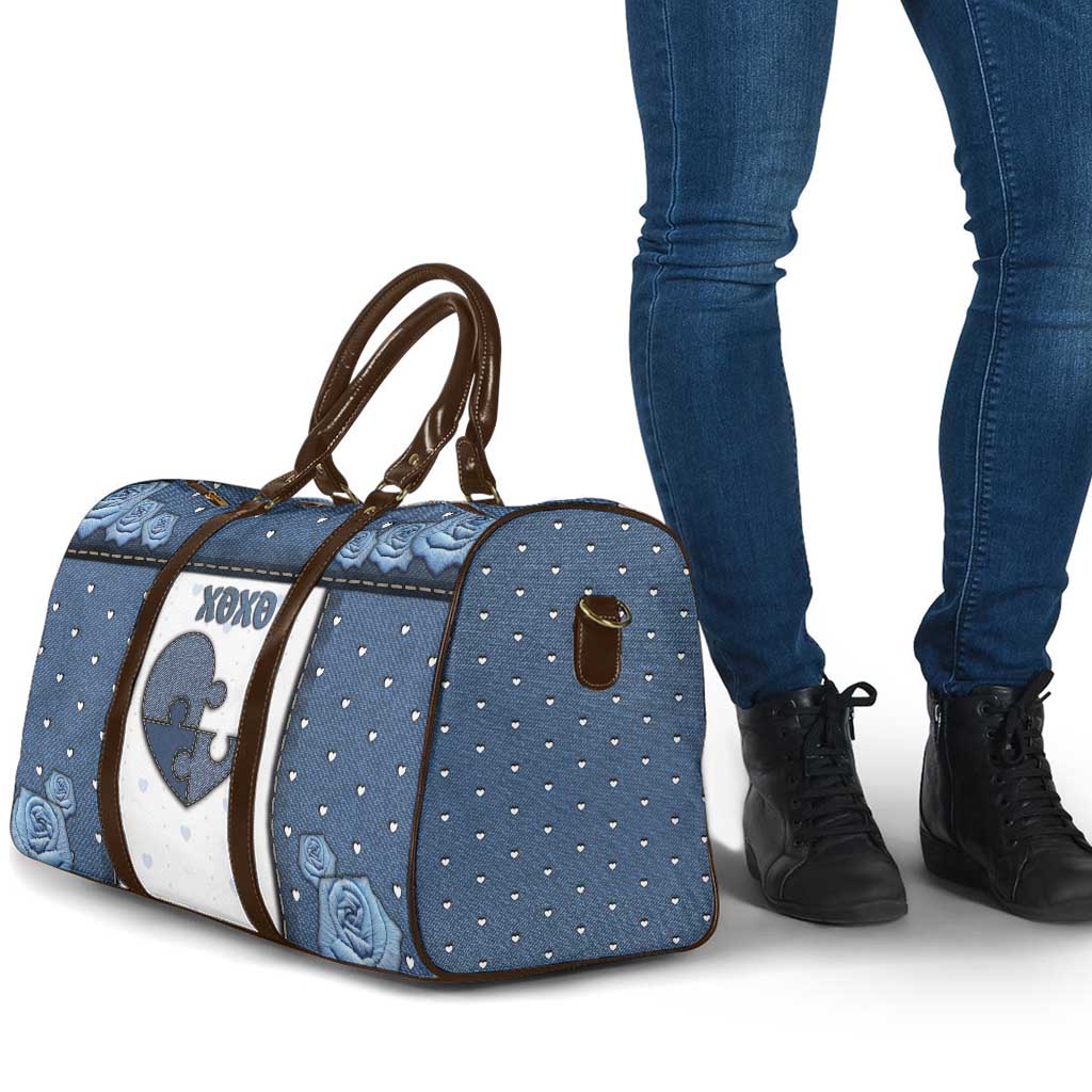 XOXO Valentine's Day Travel Bag Pieces Of The Heart Old Denim Fabric Effect