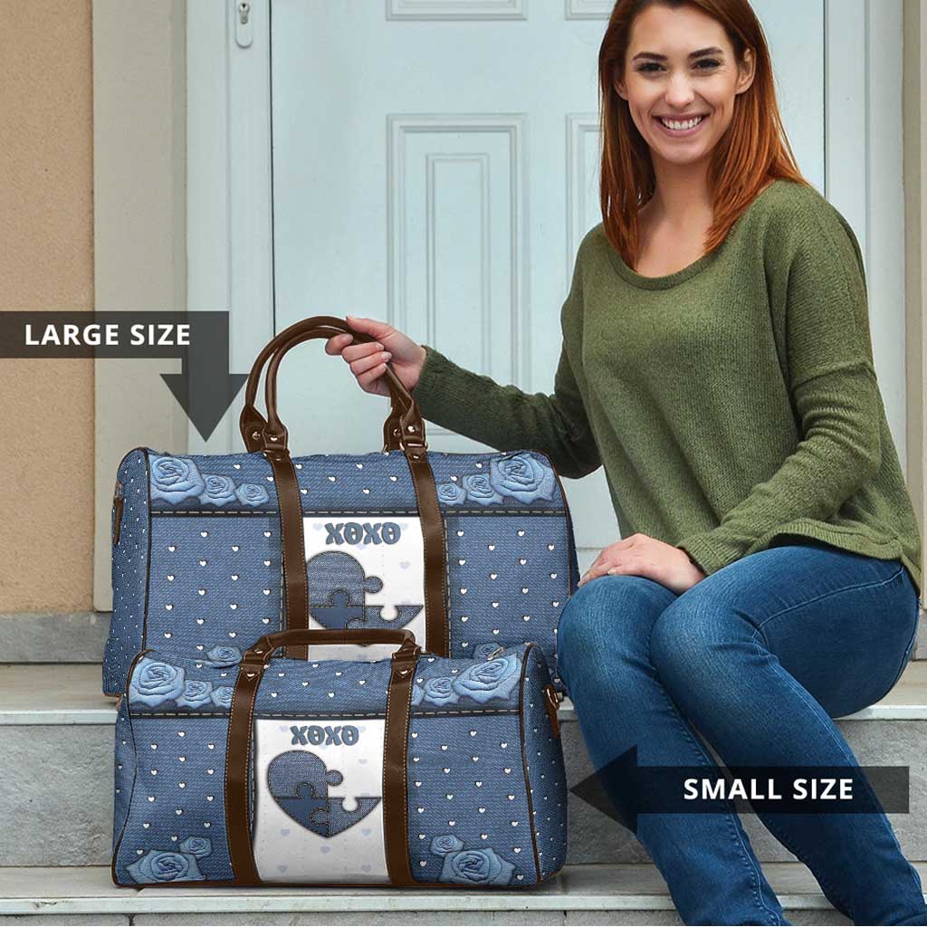 XOXO Valentine's Day Travel Bag Pieces Of The Heart Old Denim Fabric Effect