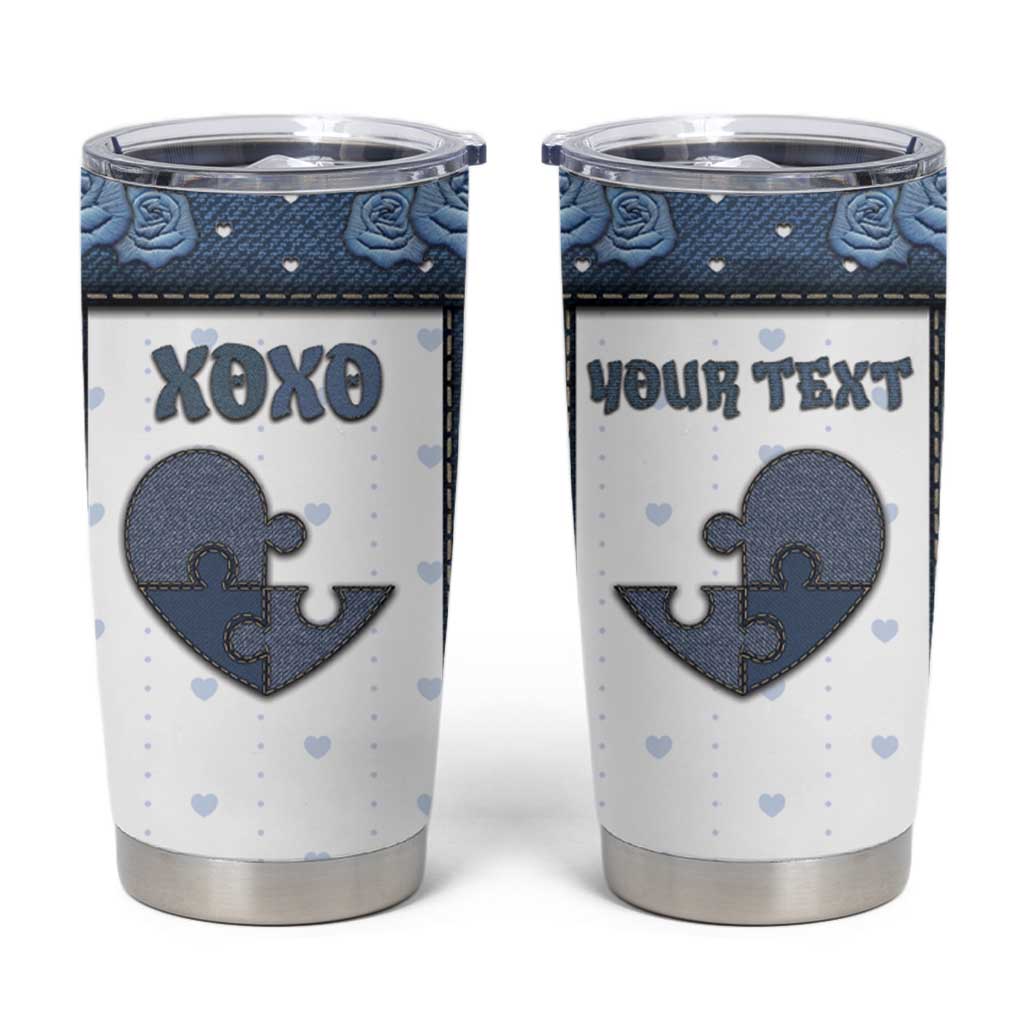 Personalized XOXO Valentine's Day Tumbler Cup Pieces Of The Heart Old Denim Fabric Effect