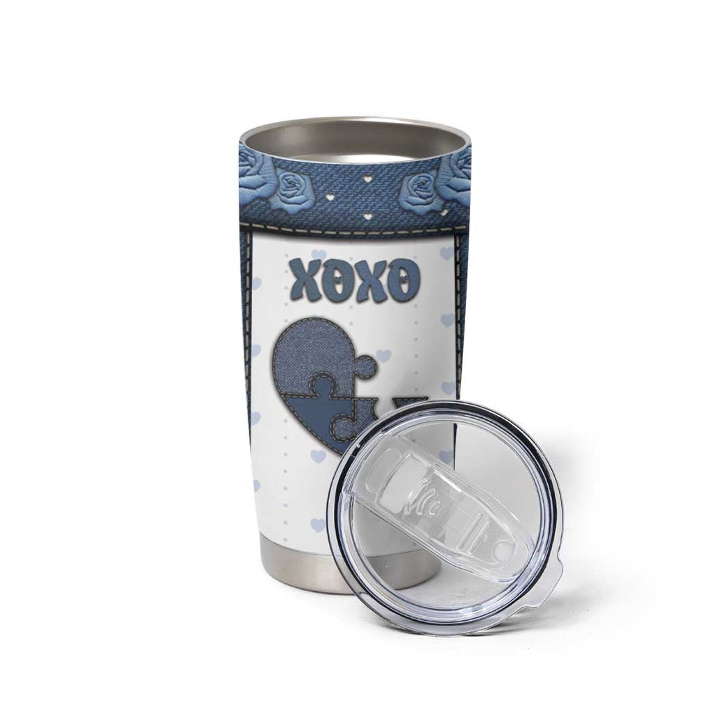 Personalized XOXO Valentine's Day Tumbler Cup Pieces Of The Heart Old Denim Fabric Effect