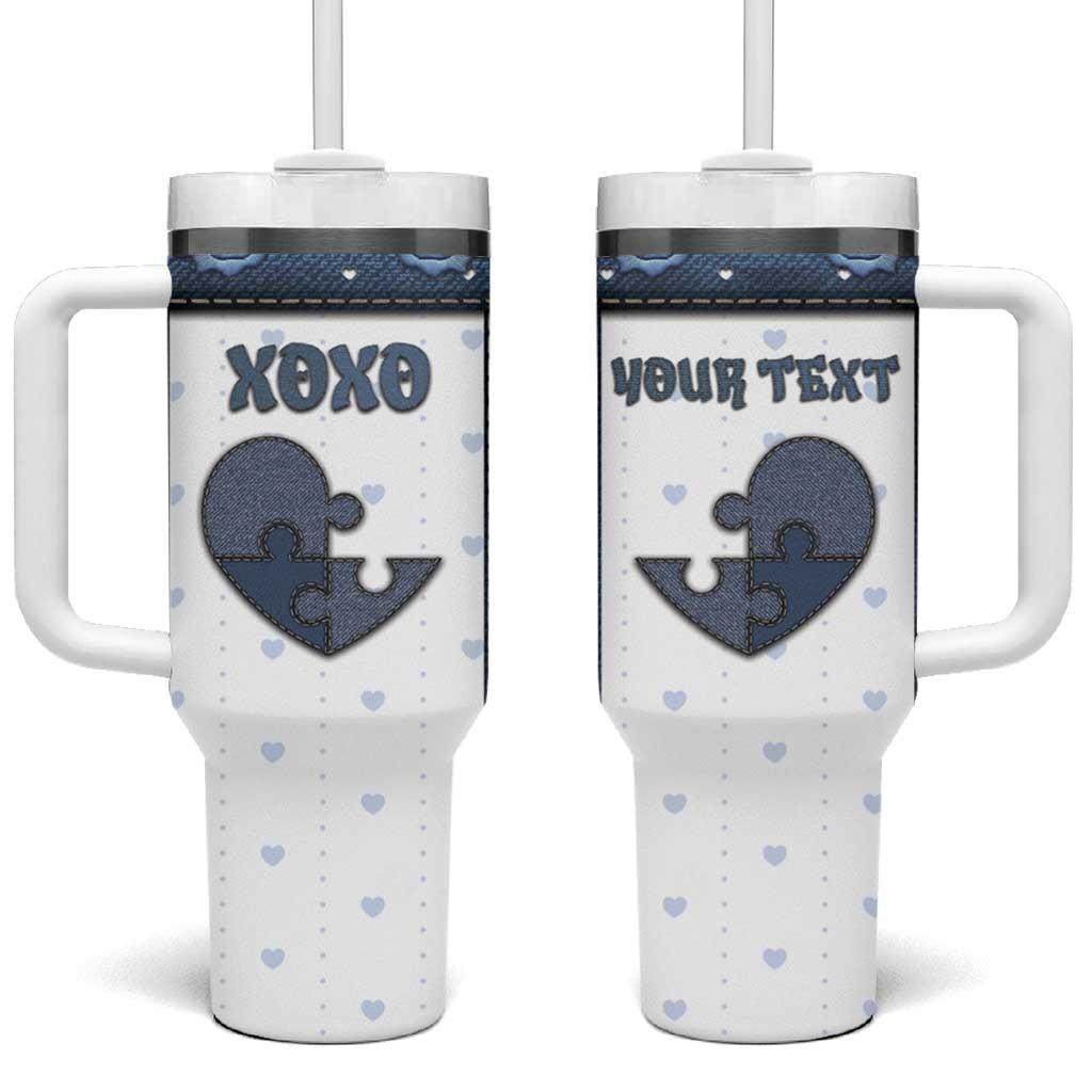 Personalized XOXO Valentine's Day Tumbler With Handle Pieces Of The Heart Old Denim Fabric Effect