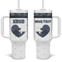 Personalized XOXO Valentine's Day Tumbler With Handle Pieces Of The Heart Old Denim Fabric Effect