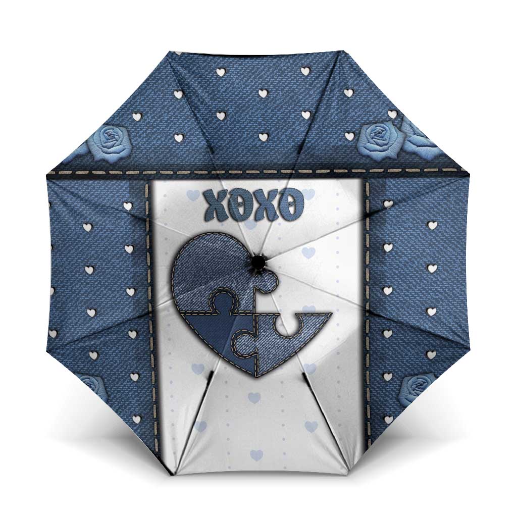 XOXO Valentine's Day Umbrella Pieces Of The Heart Old Denim Fabric Effect