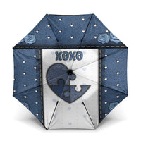 XOXO Valentine's Day Umbrella Pieces Of The Heart Old Denim Fabric Effect