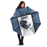 XOXO Valentine's Day Umbrella Pieces Of The Heart Old Denim Fabric Effect