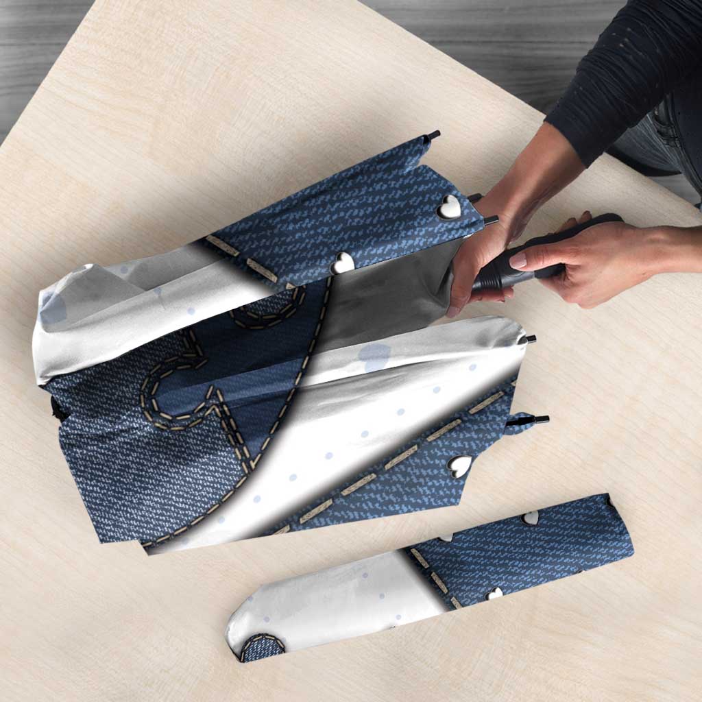 XOXO Valentine's Day Umbrella Pieces Of The Heart Old Denim Fabric Effect
