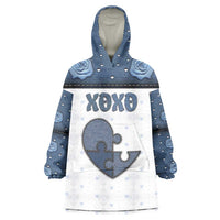 Personalized XOXO Valentine's Day Wearable Blanket Hoodie Pieces Of The Heart Old Denim Fabric Effect