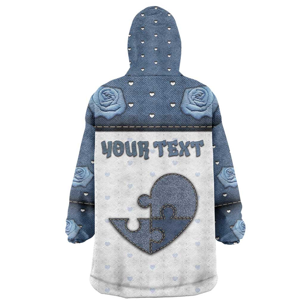 Personalized XOXO Valentine's Day Wearable Blanket Hoodie Pieces Of The Heart Old Denim Fabric Effect