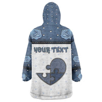 Personalized XOXO Valentine's Day Wearable Blanket Hoodie Pieces Of The Heart Old Denim Fabric Effect