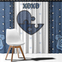 XOXO Valentine's Day Window Curtain Pieces Of The Heart Old Denim Fabric Effect