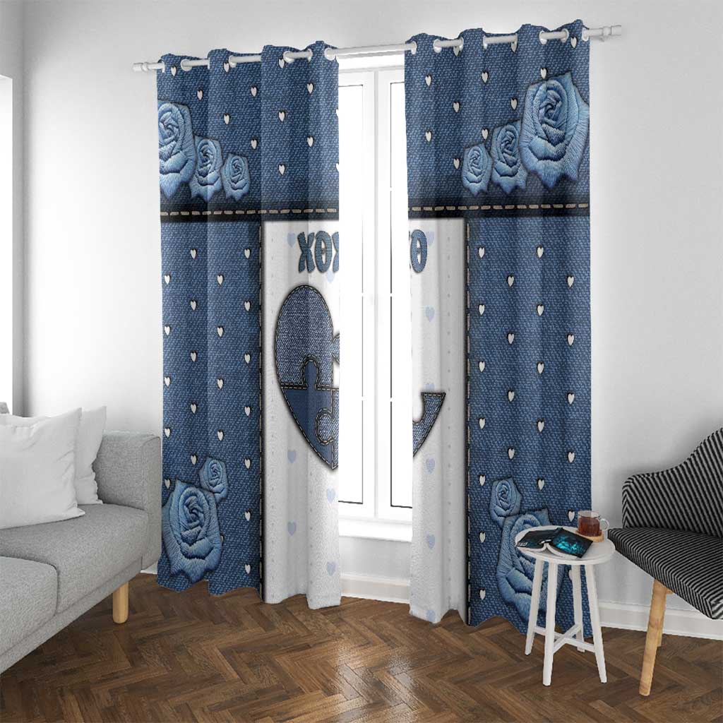 XOXO Valentine's Day Window Curtain Pieces Of The Heart Old Denim Fabric Effect