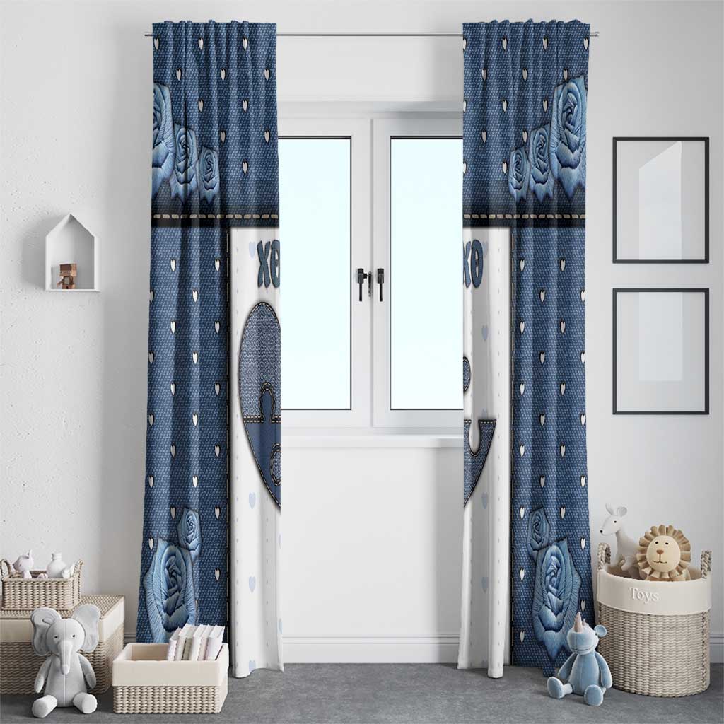 XOXO Valentine's Day Window Curtain Pieces Of The Heart Old Denim Fabric Effect